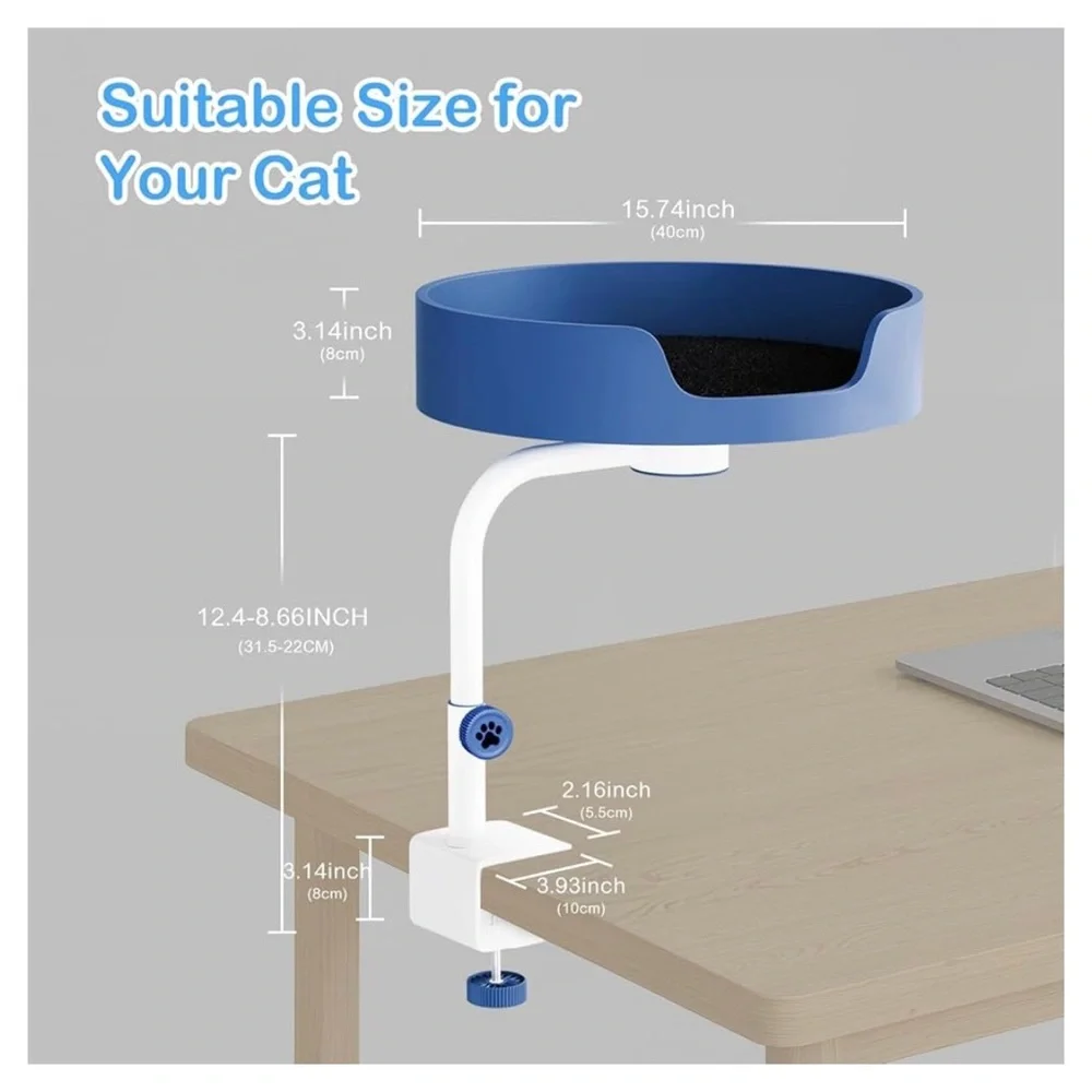 🐾 Blue Cat Desk Bed | Indoor Window or Office Nest | Elevated Space-Saving Perch - Picture 3 of 10